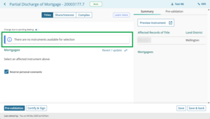 image highlighting an infor banner: "there are no instruments available for selection".