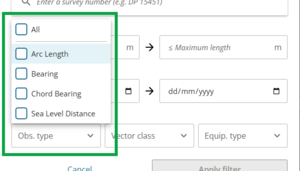 image highlighting the Obs. type field and the available options for Observation type.