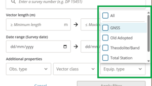 image highlighting the Equip. type field, and the available types in the list.