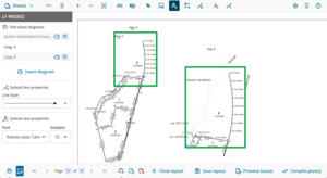 image of layout plan sheets screen, with the parcel from the previous image highlighted. The irregular line is missing, there is a hole in the parcel definition.