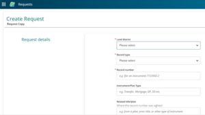 Example of the Create Request screen