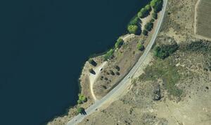Aerial view of part of the shore of Lake Dunstan