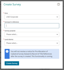 Create Survey panel