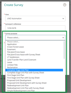 Screenshot of Create Survey panel with 'Previous unit plan stage' field highlighted