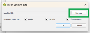 image of the import popup for QGIS, with the Browse button highlighted.