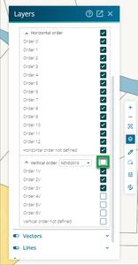 Layers panel in the Survey app. The tickbox beside 'Vertical order' is unticked.
