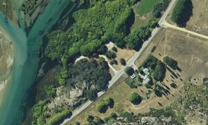 Aerial view of part of the shore of Lake Dunstan