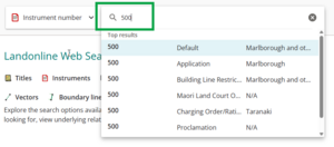 image of the search field with an instrument number entered. All instruments with the same number are visible in the drop-down.