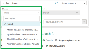 image highlighting the "statute" field and open drop-down list of statutes.