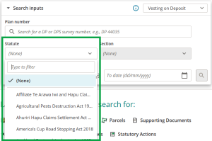 image highlighting the "statute" field and open drop-down list of statutes.