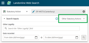 image of the statutory actions search panel, with type "other statutory actions' highlighted.