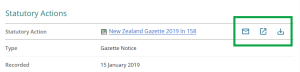 image of a statutory action on a parcel's summary page, highlighting the order icons at the top right of the section.