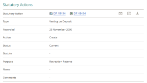 image of a statutory action type Vesting on Deposit.