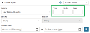 image highlighting the "year", "notice", and "page" fields in the panel.