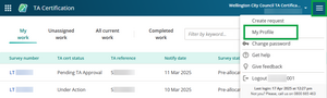 image of the main menu in TA certification, with My Profile highlighted.