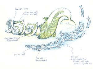 Cliff Whiting's design sketch for a taniwha
