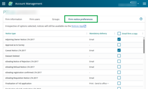 Image of account management, with the Firm notice preferences tab highlighted and open.
