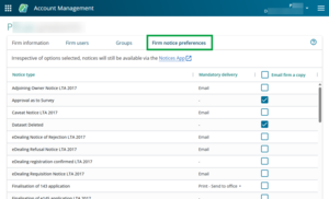 Image of account management, with the Firm notice preferences tab highlighted and open. 