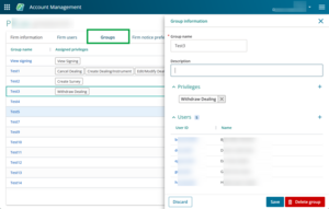 image of account management, with the Groups tab highlighted and open.