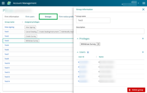 image of account management, with the Groups tab highlighted and open. 