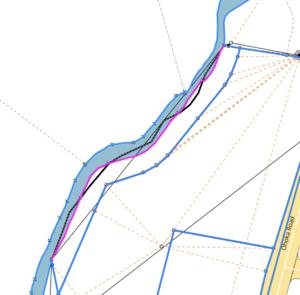 screenshot of part of the define diagrams screens, showig the selected existing RT line in pink. The remaining existing RT lines are bright blue. 