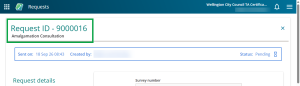 image highlighting the request id at the top left of a submitted request.