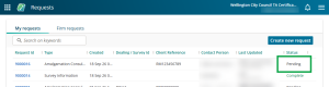 image of my requests dashboard highlighting the pending status of a submitted request.