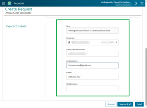 image highlighting the contact details section of the request.