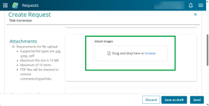 image of the create requests scree, highlighting the "attach images" box.