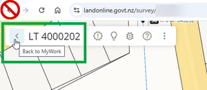 image of the CSD header in survey capture. The mouse cursor is positioned on the "back to my work" arrow. The Browser back button has a red "do not use" symbol over it.