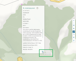 image of the underlying mark info panel, with the "adopt this mark" icon highlighted.