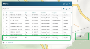 image of the marks panel, highlighting the adopted mark. The mark is also highlighted in the spatial view and shows as captured and linked.