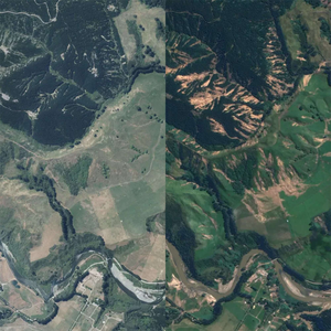 Satellite imagery of the Hawke's Bay before and after Cyclone Gabrielle. 