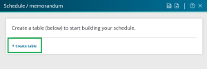image of the Schedule / memorandum panel, with "Create table" highlighted.