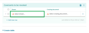 image of the Covenants to be revoked table. The "shown" field is highlighted.