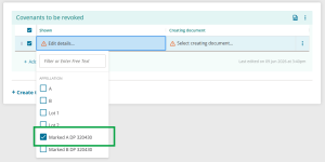 image showing the drop-down list of "shown" appellations. An appellation has been ticked.