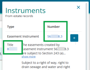 image highlighting the Instrument number and Title reference in the Instruments panel.