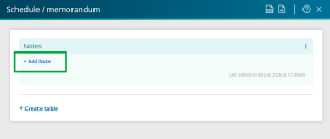 image of an empty Notes table. "Add note" is highlighted.