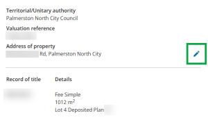 image highlighting the Pencil icon next to Address of property in the Property section of the NoC form.