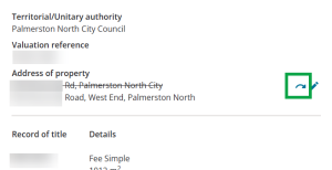 image highlighting the "Revert changes" icon next to "address of property". The old address is visible with strike-through, and the new address is dispalyed below the old address.