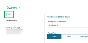 image highlighting the "Edit" button in the Owners section of the NoC form.