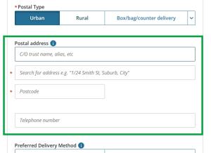 image highlighting the Postal Address fields in the NoC form.