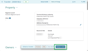 image of a NoC form highlighting the "Ready to send" button at the bottom of the screen.