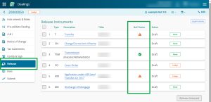 image of the Release page, highlighting the NoC Status column. Orange warning triangles and green tick icons are displayed in this column.