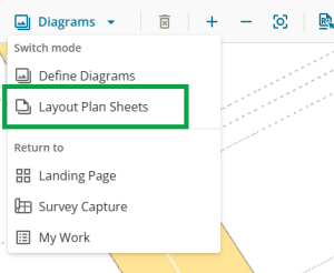 image of the switch mode panel in define diagrams. The button to navigate to layout plan sheets is highlighted.