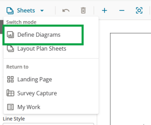 image of the switch mode panel in layout plan sheets. The button to navigate to define diagrams is highlighted.