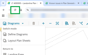 image of the top of the define diagrams browser window. The browser's "refresh" icon is highlighted.