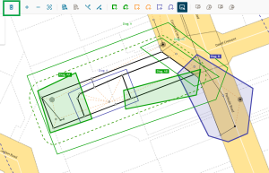 screenshot of define diagrams screen, highlighting the delete selected features tool at top left corner of screen. In centre of screen, diagrams AA, AB, and B are shaded, showing that they have been selected.