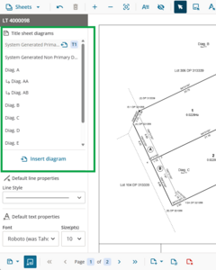 image of part of the layout sheets screen, highlighting the diagrams panel at the left.