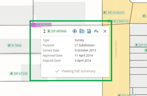 screenshot of the info panel for a selected survey reference in the spatial screen.